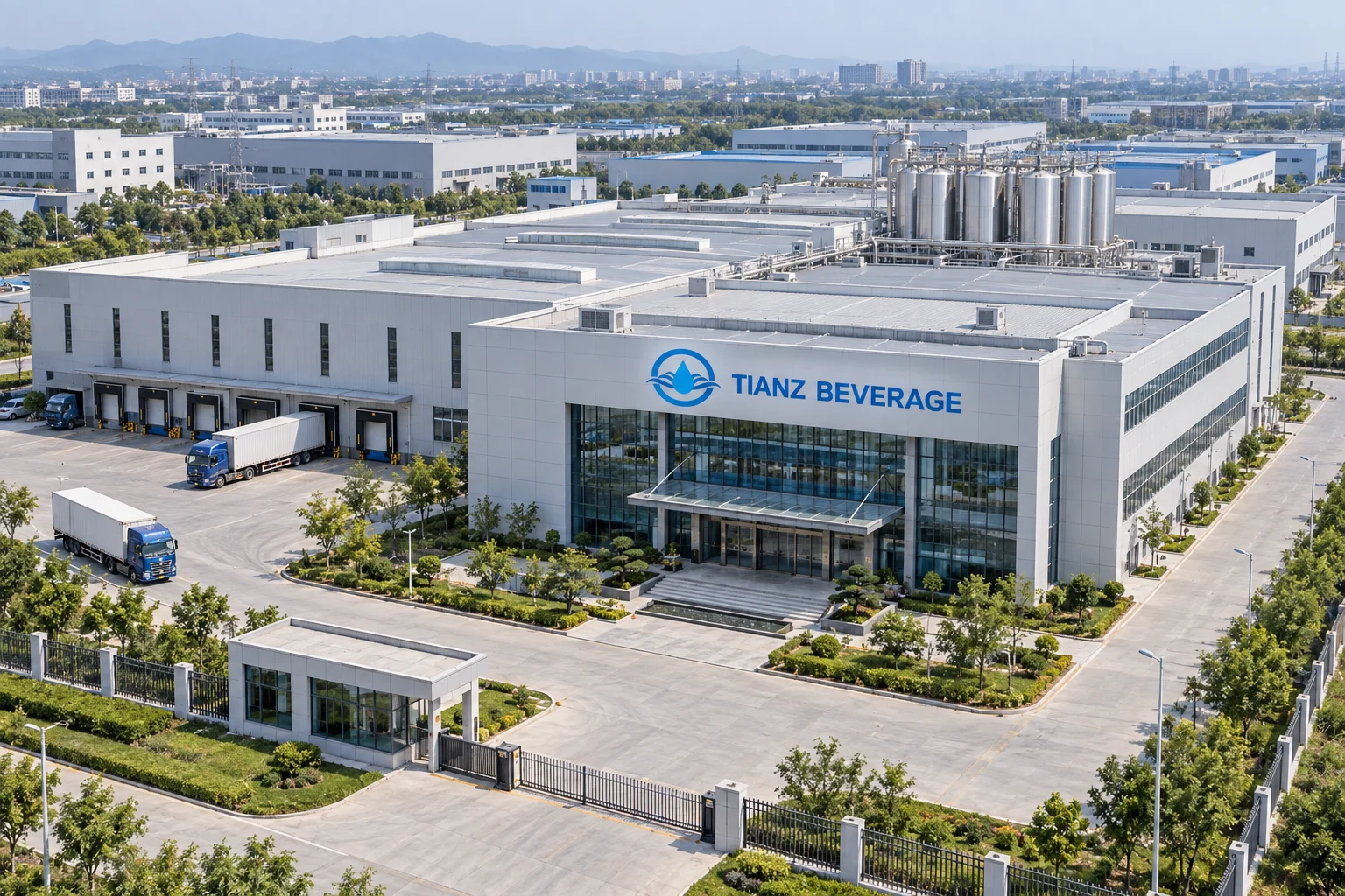 Aerial view of the Tianz Beverage manufacturing campus in China