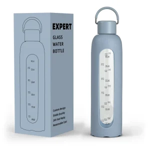 1000ml High Borosilicate Clear Glass Water Bottle Outdoor Portable with Silicone Sleeve and Lid for Wholesaling
