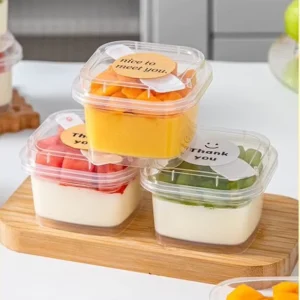 120ml 180ml Clear Round Square Cake Box Customized PP Plastic Cup Yogurt Jar Ice Cream Pudding Dessert Cup With Lid and Spoon