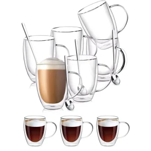12oz 350ml Heat Resistant Borosilicate Coffee Cappuccino Latte Tea Glasses Double Walled Coffee Cups Mugs With Handle
