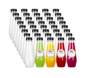 12oz Reusable Transparent PET Plastic Juice Bottles Bulk Beverage Containers Cone Caps for Juicing Tea Other Beverages