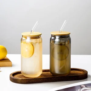 16 oz Smoke gray High Borosilicate Glass Cola Cup Heat resistant Juice and Beverage Water Cup with Straw and Lid