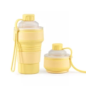 2 in 1 Ice Ball Cup Foldable Silicone Water Bottle Compact Leak Proof Lid Hanging Strap for Hiking Camping Travel
