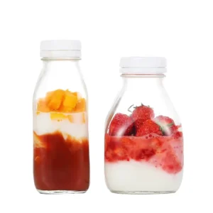 300ML 400ML 500ML 1L Square Clear Beverage Milk Tea Glass Bottle for Juice Yogurt