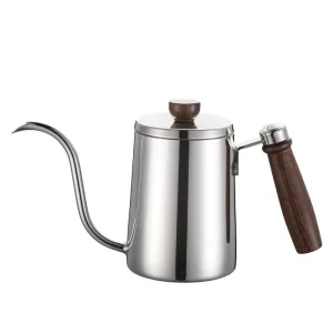 304 Stainless Steel Fine Mouth Hand Held Coffee Pot Anti Scalding Household Utensil Wooden Handle Cross Border Utensil Coffee