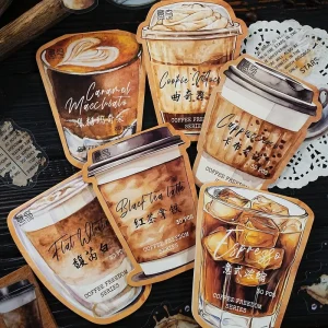 30pcs pack PET Stickers Coffee Freedom Series Coffee Theme Handbook Decoration Material Stickers