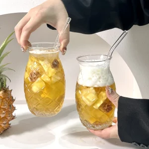 480ml High Borosilicate Pineapple Glass Cup with Straw Juice Drinking Tumbler for Party Restaurant Drinkware Use