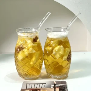 480ml High Borosilicate Pineapple Glass Cup with Straw Juice Drinking Tumbler for Party Restaurant Drinkware Use