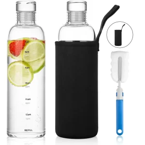 500ml Leak Proof Screw On Cap Modern Dishwasher Safe Reusable Borosilicate Glass Travel Water Bottle Silicone Sleeve Hand Blown
