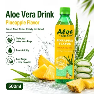 500ml Pineapple Flavor Aloe Vera Drink with 30% Aloe Juice & Pulp Low Sugar Low Calorie Soft Drink