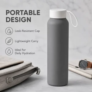 500ml Water Bottle Motivational Hydration Scale Borosilicate Glass Silicone Sleeve BPA Free Material Grey