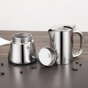 6 Cups Mocha Pot Coffee Maker Induction Stainless Steel Stovetop Espresso Maker