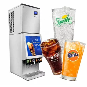 6 Valve Cola Beverage Dispenser with Top Mounted Ice Maker Fully Automatic Soda Dispenser Post Mix Soft Drink Fountain