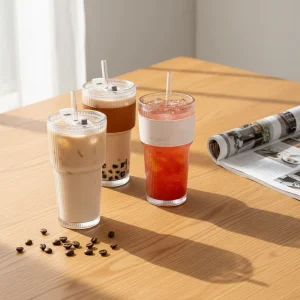 600ml Multi Colored Leather Cover Sleeve for Glass Tumbler Vertical Pattern Beverage Drinking Cup with Straw Lids