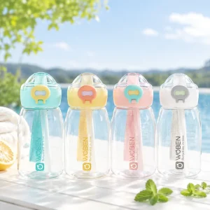 600ml PC Kids Water Bottle with Straw Leak Proof One Click Open Safety Lock Carry Strap Eco Friendly Drink Water Bottle