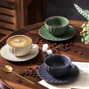 7.5 oz Cappuccino Cups with Saucers Ceramic Coffee Cup for Au Lait Double Shot Latt Cafe Mocha