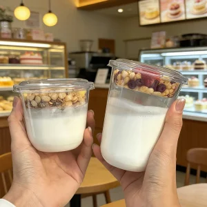 7.5 oz Double walled Plastic Disposable Mini Yogurt Cup with Lid and Cold Drink Beverage Cup