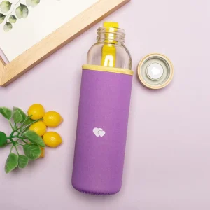 750ml Unbreakable Transparent Glass Water Bottle Neoprene Sleeve Leak Proof Sports Style Dishwasher Microwave Safe