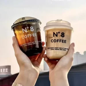 90mm caliber PET Disposable U shaped High transparency Guangdong made Chubby style Coffee Cup for Cold Beverages Milk Tea Ice