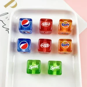 Acrylic Transparent Colorful Printed Soda Drink Cola Sprite Cube Beads DIY Keychain Accessories Materials