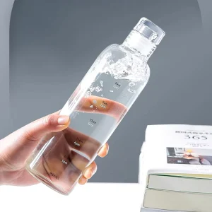 Amazons Leakproof Reusable Borosilicate Juice Bottles Glass Water Bottle With Time Maker 500ML/700ML