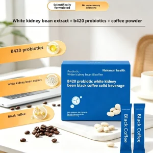 Bagged White Kidney Bean Black Coffee Sugar Free 3 in 1 Solid Drink with Probiotics Mellow Taste