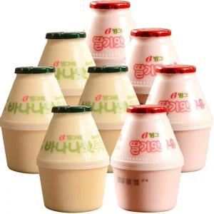 Bingre Korean Imported Breakfast Milk 238ml*4 Bottles Low Temperature Whole Milk Banana Strawberry Flavours Breakfast Beverage