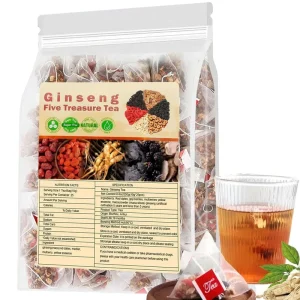 Blended Five Treasure Premium Health Organic Herbs Tea Raw Ginseng Flavor Natural Energy for Men’s Dark Tea
