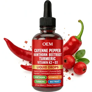 Cayenne Pepper Drops OEM Support Cayenne Pepper Hawthorn Beetroot Turmeric Vitamin K2+D3 Liquid Supplements