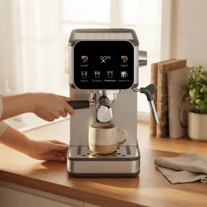 China Origin EU US Compatible Stainless Steel Electric Espresso Machine for Home Office Use Automatic Heating Extraction