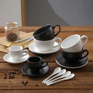Classic 80/220/300/320ml Matte European Ceramic Espresso Coffee Cup and Saucer Set with Spoon for Cafe Restaurant