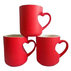 Classic Porcelain Coffee Mug Casual Red Black Heart Shape Full Color Changing 11 oz Capacity Gift Box Business Gifts