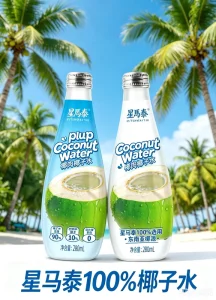 Coconut Water with Plup in Glass Bottle 290mL of 24 Beverage Factory
