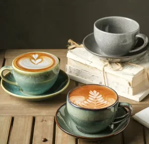 Coffee Shop Ceramic Latte Flower Coffee Mug Vintage Cappuccino Cup With Saucer