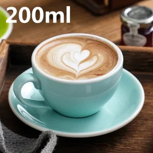 Color Glazed White Edge 200ml Ceramic Coffee Cup Dish Cappuccino Latte Latte Latte Cup
