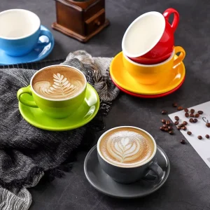Color glazed Ceramic Minimalist Style Cappuccino Latte Cup Set Professional Latte Art Cup Standard Competition Size