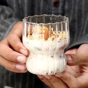 Creative High Borosilicate Glass Classic Striped Milk Mug Large Capacity Dishwasher Microwave Safe Portable Household Use Oat