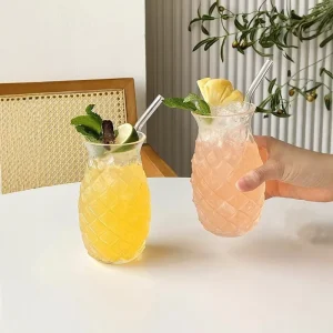 Creative Pineapple Glass Cocktail Pineapple Straw Cups for Juice Boba & Cocktails