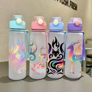 Creative and Colorful 700ml Plastic PC Water Bottle with Rope and Straw Lid for School and Outdoor Climbing