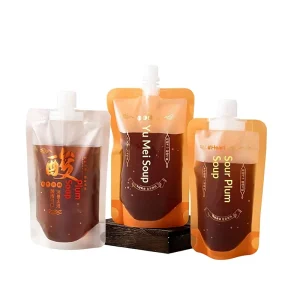 Cross border Beverage Sour Plum Soup PET+PE Material Gravure Printed Disposable Cold Hot Drink Self standing Matte Suction Bag
