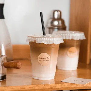 Cups Lids Tea Disposable Cold Custom logo 12oz Juice Boba Drinking with Drinks Transparent Clear Coffee Coffee Cups Disposable