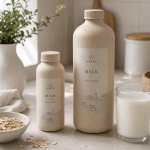 Custom 1000ml Eco Friendly Recyclable Paper Bottle for Organic Milk Dairy Products Pulp Molded High Barrier Food Grade Package