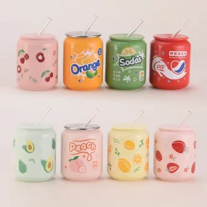 Custom Bulk Cute Multi Color Ceramic Coffee Juice Milk Tea Cup Sublimation Ceramic Coffee Mug With Lid and Straw