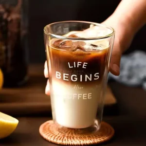Custom Double Wall Glass Coffee Mug Double Layer Glass Mocha Coffee Cup