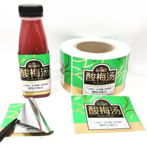Custom Frosted Hand Feel Print PP Metallic Film Metalized Silver Bopp Juice Syrup Bottle Label for Sour Plum