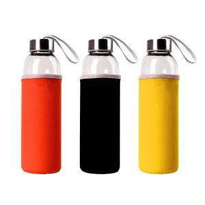 Custom Glass Water Bottle Leak Proof Microwave Safe Sports Style BPA Free Reusable with Cloth Cover for Milk Juice and Hotel Use