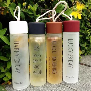 Custom Logo Colored Pattern Frosted and Transparent Glass Water Bottle with Plastic Lid 360/450ml Classic Style Unisex