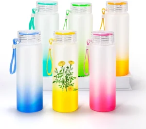 Custom Logo Letter Water Cup Colorful Frosted Color Changing Glass Drinking Bottle with Lid