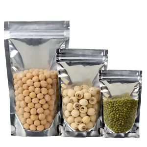 Custom Logo One Side Transparent Aluminum Foil Stand up Pouch Moisture Proof PE Plastic Food Storage Bag for Nut Candy Coffee