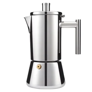 Custom Logo Stainless Steel Moka Pot Espresso Maker Thermostatic Temperature Control 3/6 Cup Capacity Minimalist Modern Design